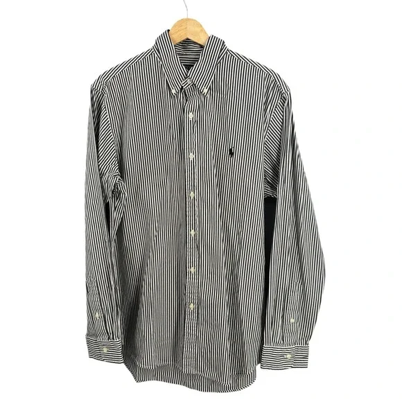 POLO RALPH LAUREN Classic Fit Shirt White Black Stripe Size Large 16.5 - Picture 1 of 5